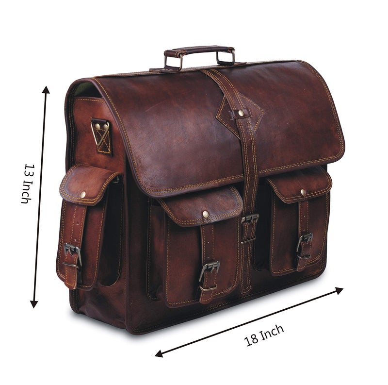 HULSH Vintage Leather Laptop Bag for Men Full Grain Large Leather Messenger bag for men 18 inches with rustic look Brown briefcase (Brown) - Image 2